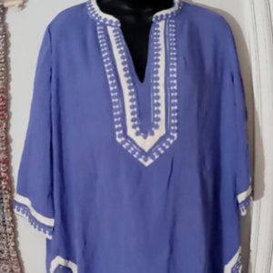 Kevia Purple Plum Tunic Embroidered V-Neck 3/4 Sleeve Casual Attire Size Small